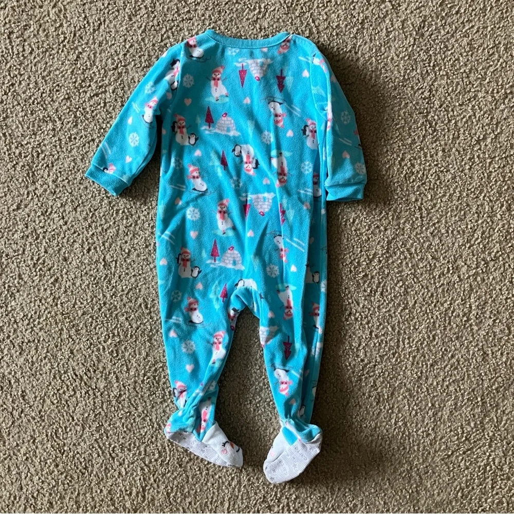 Carter's Blue and White Footies with Enclosed Feet 12M